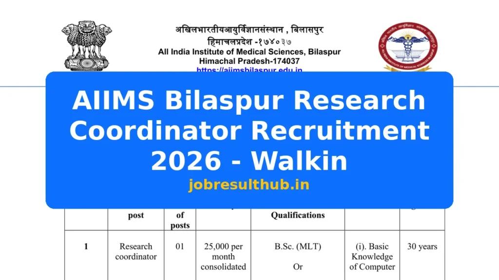 AIIMS Bilaspur Research Coordinator Recruitment 2026 - Walkin - 2026 Posts