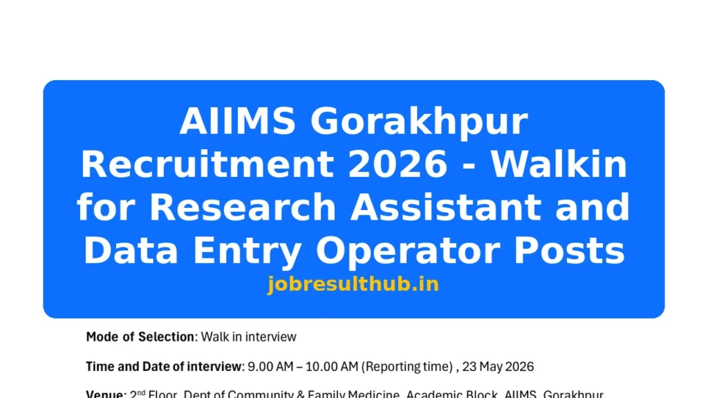 AIIMS Gorakhpur Recruitment 2026 - Walkin for Research Assistant and Data Entry Operator Posts - 2026 Posts