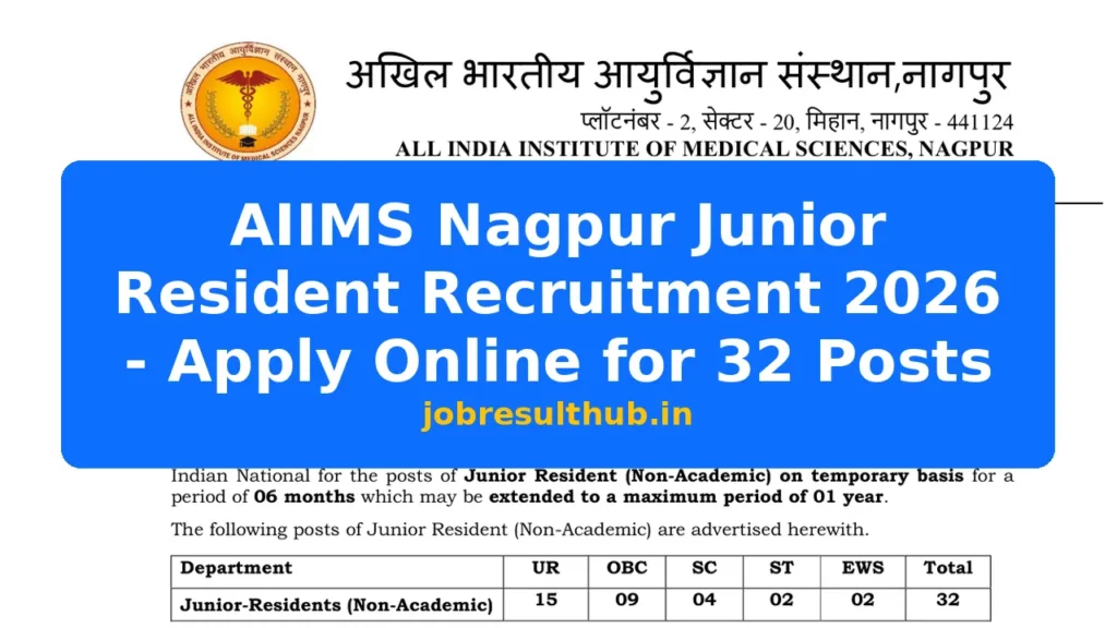 AIIMS Nagpur Junior Resident Recruitment 2026 - Apply Online for 32 Posts - 2026 Posts