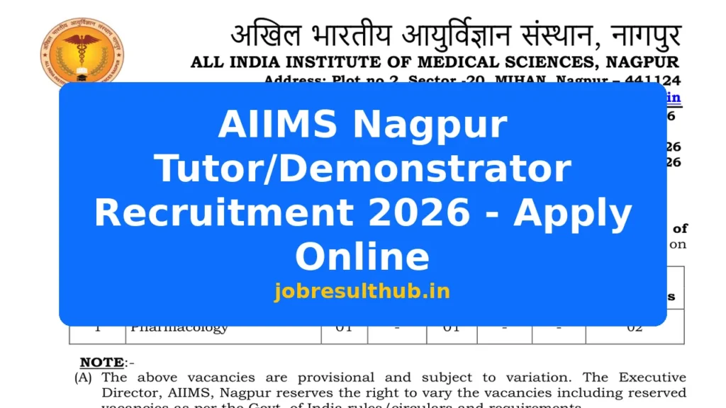 AIIMS Nagpur Tutor/Demonstrator Recruitment 2026 - Apply Online - 2026 Posts