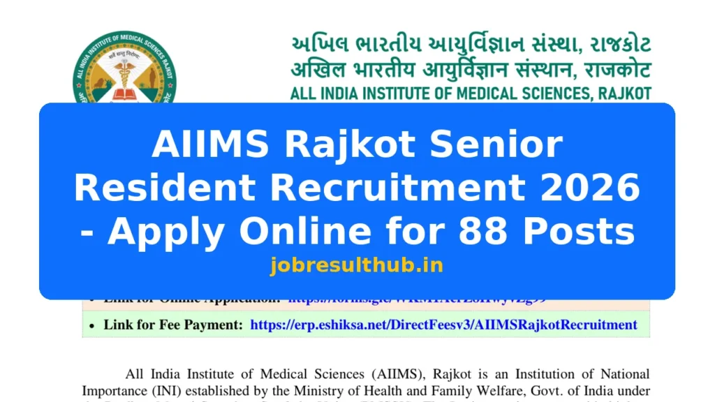 AIIMS Rajkot Senior Resident Recruitment 2026 - Apply Online for 88 Posts - 88 Posts