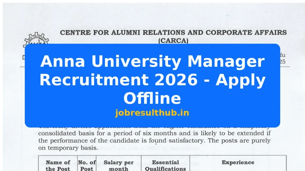 Anna University Manager Recruitment 2026 - Apply Offline - 2026 Posts