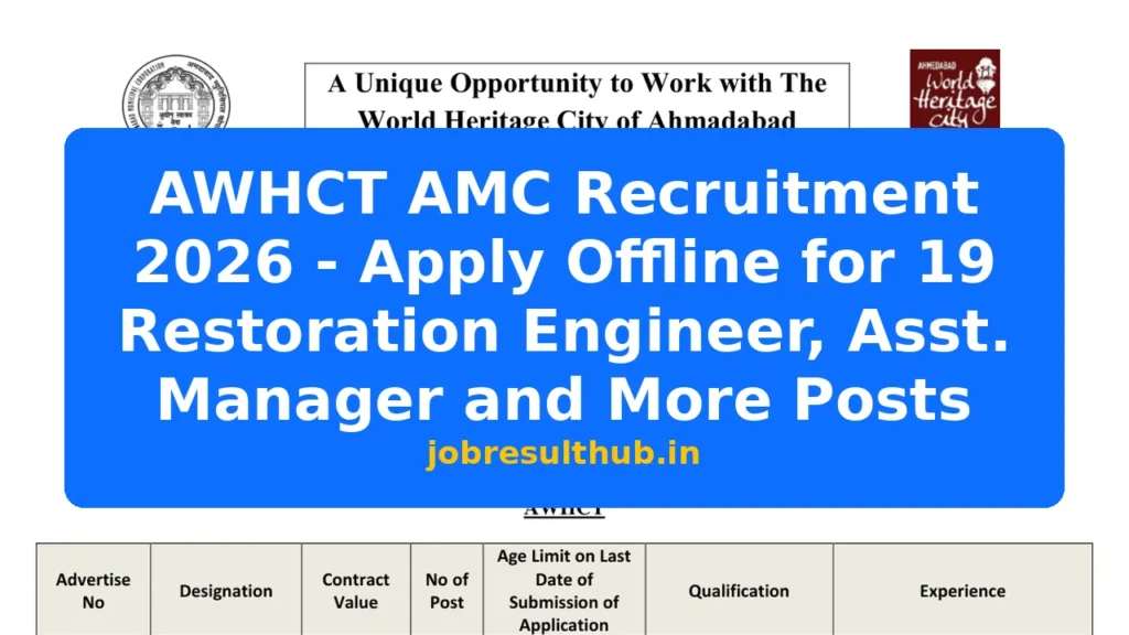 AWHCT AMC Recruitment 2026 - Apply Offline for 19 Restoration Engineer, Asst. Manager and More Posts - 2026 Posts