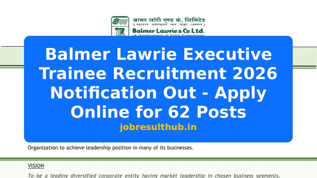 Balmer Lawrie Executive Trainee Recruitment 2026 Notification Out - Apply Online for 62 Posts - 62 Posts