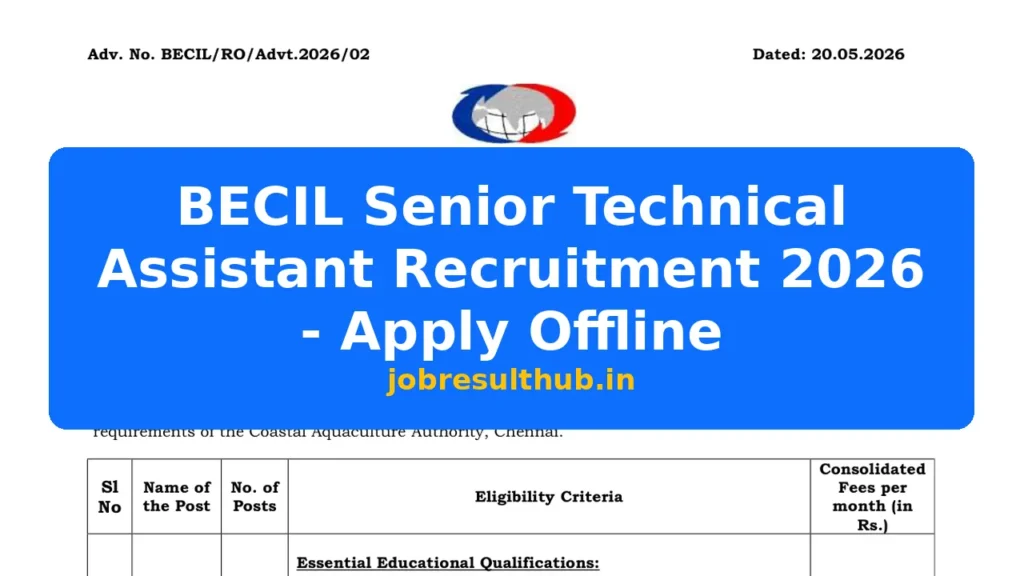 BECIL Senior Technical Assistant Recruitment 2026 - Apply Offline - 2026 Posts