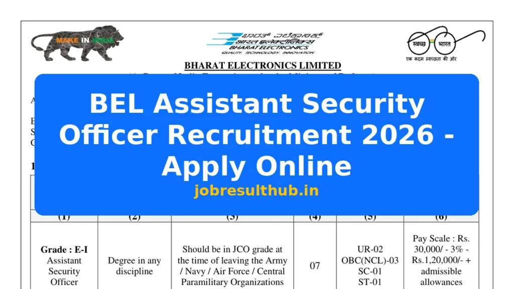 BEL Assistant Security Officer Recruitment 2026 - Apply Online - 2026 Posts