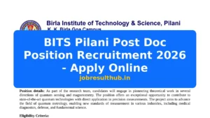 BITS Pilani Post Doc Position Recruitment 2026 - Apply Online - 2026 Posts