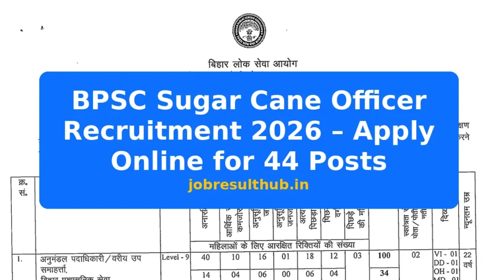 BPSC Sugar Cane Officer Recruitment 2026 – Apply Online for 44 Posts - 2026 Posts