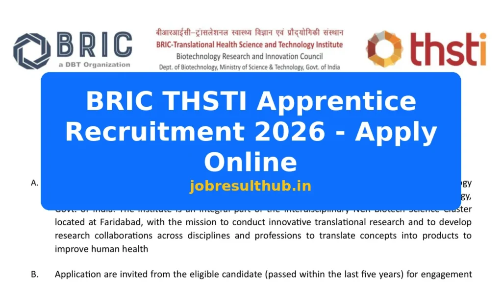 BRIC THSTI Apprentice Recruitment 2026 - Apply Online - 2026 Posts