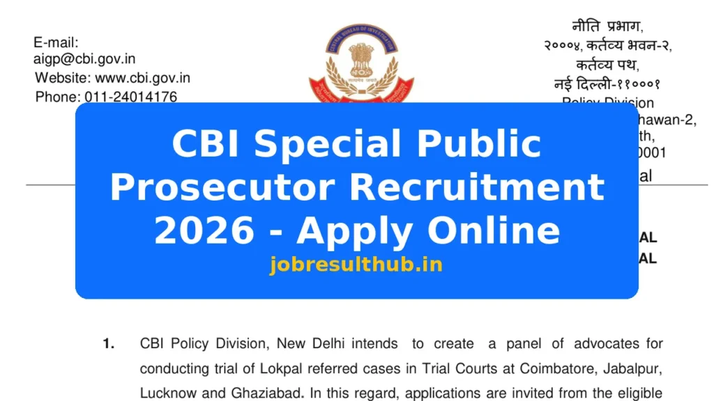 CBI Special Public Prosecutor Recruitment 2026 - Apply Online - 2026 Posts