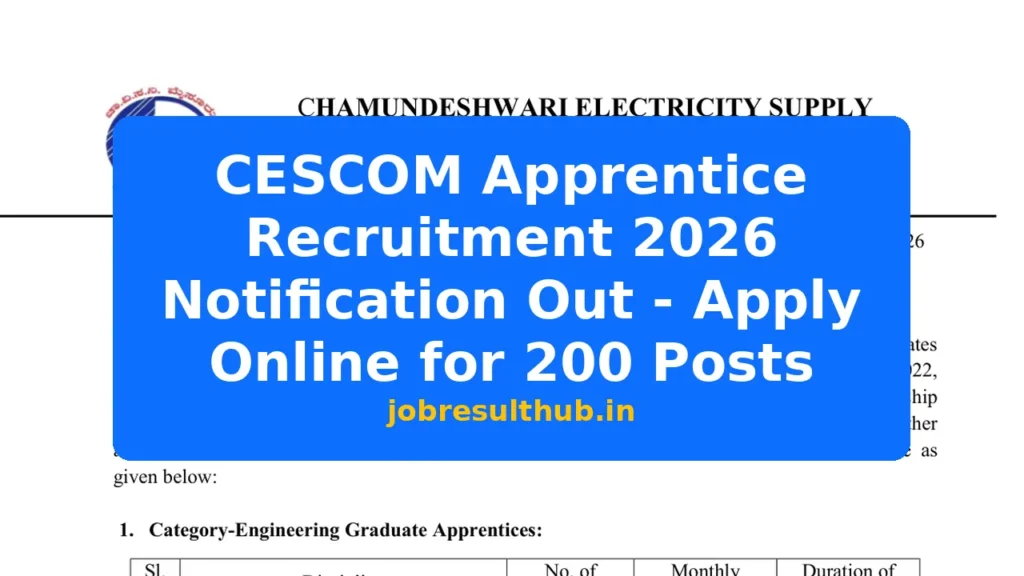 CESCOM Apprentice Recruitment 2026 Notification Out - Apply Online for 200 Posts - 200 Posts