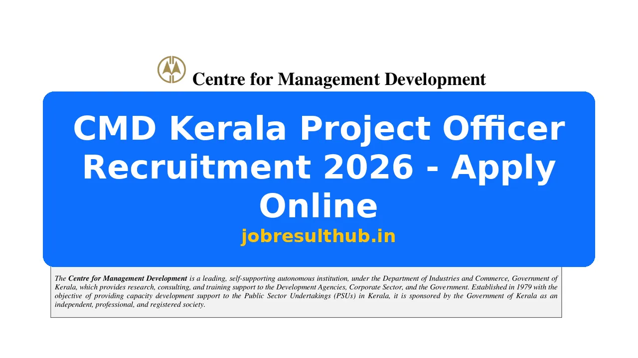 CMD Kerala Project Officer Recruitment 2026 - Apply Online