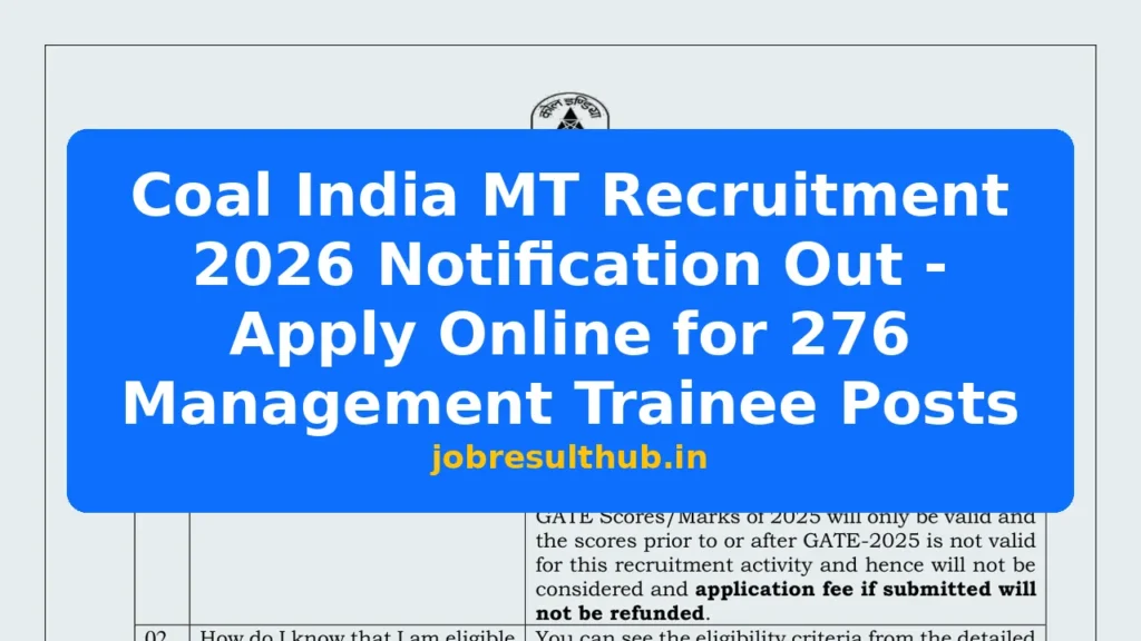 Coal India MT Recruitment 2026 Notification Out - Apply Online for 276 Management Trainee Posts - 276 Posts