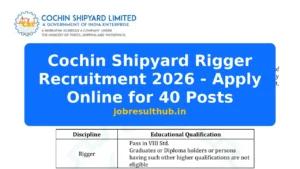 Cochin Shipyard Rigger Recruitment 2026 - Apply Online for 40 Posts - 2026 Posts