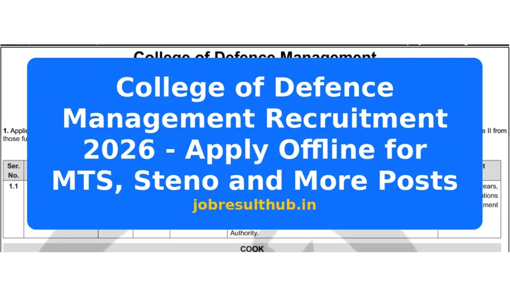 College of Defence Management Recruitment 2026 - Apply Offline for MTS, Steno and More Posts - 2026 Posts
