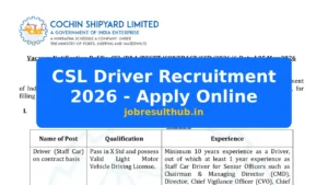 CSL Driver Recruitment 2026 - Apply Online - 2026 Posts