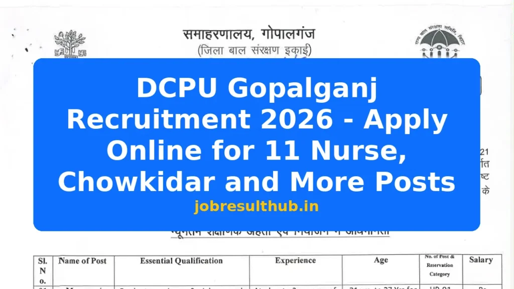 DCPU Gopalganj Recruitment 2026 - Apply Online for 11 Nurse, Chowkidar and More Posts - 2026 Posts