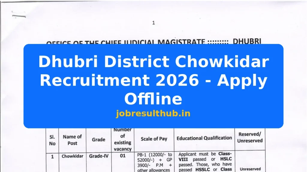 Dhubri District Chowkidar Recruitment 2026 - Apply Offline - 2026 Posts
