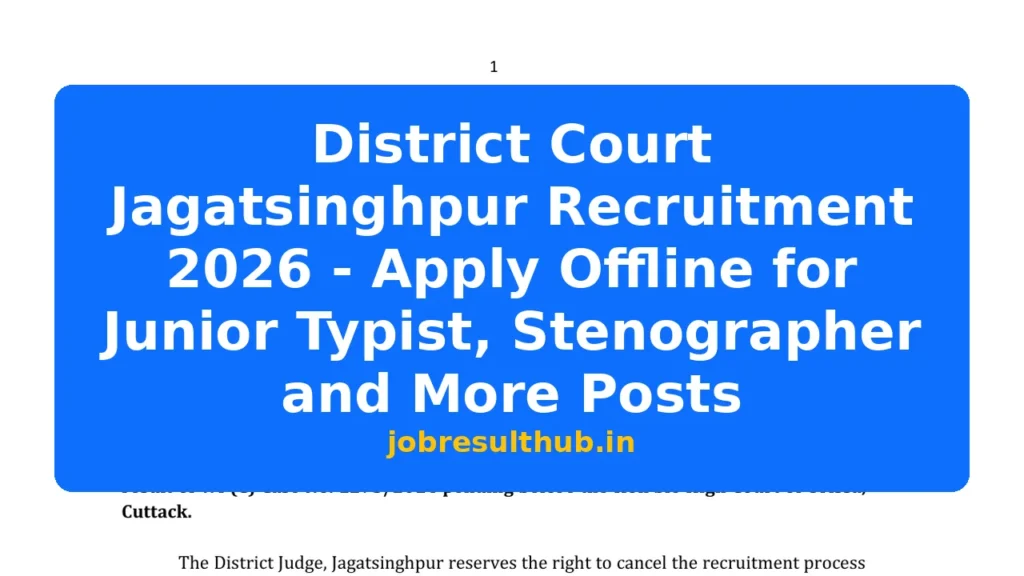 District Court Jagatsinghpur Recruitment 2026 - Apply Offline for Junior Typist, Stenographer and More Posts - 2026 Posts