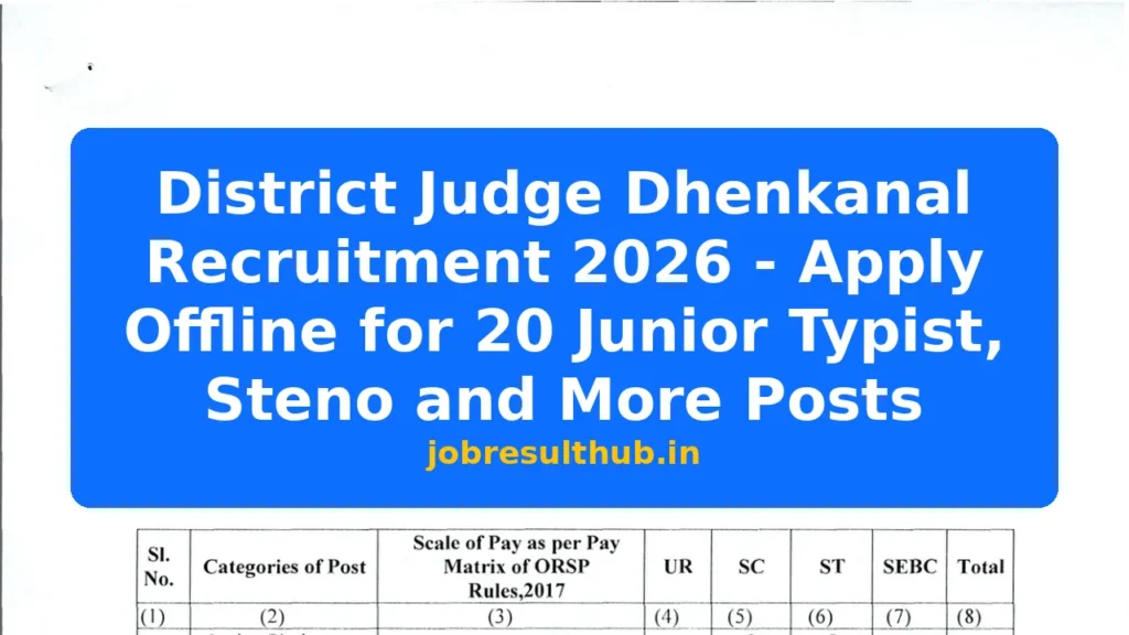 District Judge Dhenkanal Recruitment 2026 - Apply Offline for 20 Junior Typist, Steno and More Posts - 2026 Posts