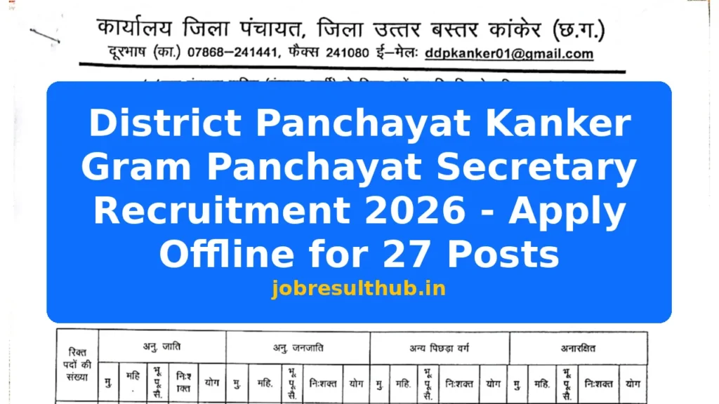 District Panchayat Kanker Gram Panchayat Secretary Recruitment 2026 - Apply Offline for 27 Posts - 2026 Posts