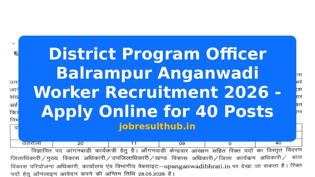 District Program Officer Balrampur Anganwadi Worker Recruitment 2026 - Apply Online for 40 Posts - 2026 Posts