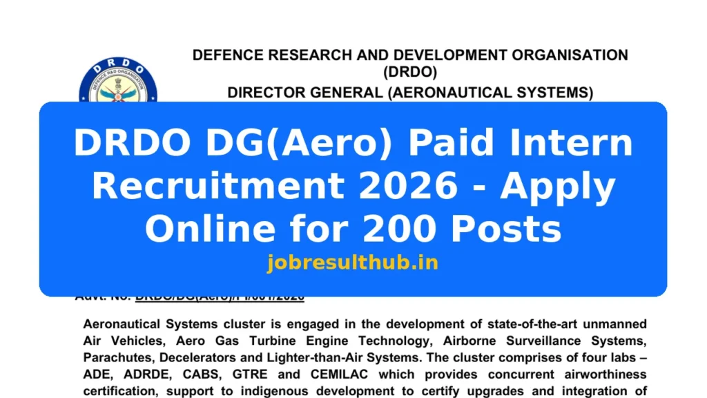 DRDO DG(Aero) Paid Intern Recruitment 2026 - Apply Online for 200 Posts - 200 Posts