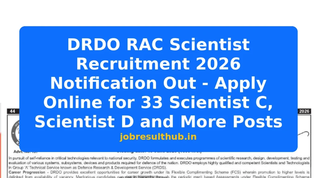 DRDO RAC Scientist Recruitment 2026 Notification Out - Apply Online for 33 Scientist C, Scientist D and More Posts - 1 Posts