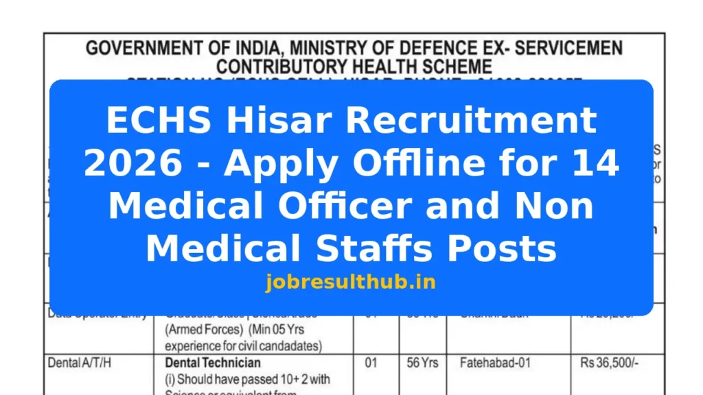 ECHS Hisar Recruitment 2026 - Apply Offline for 14 Medical Officer and Non Medical Staffs Posts - 2026 Posts