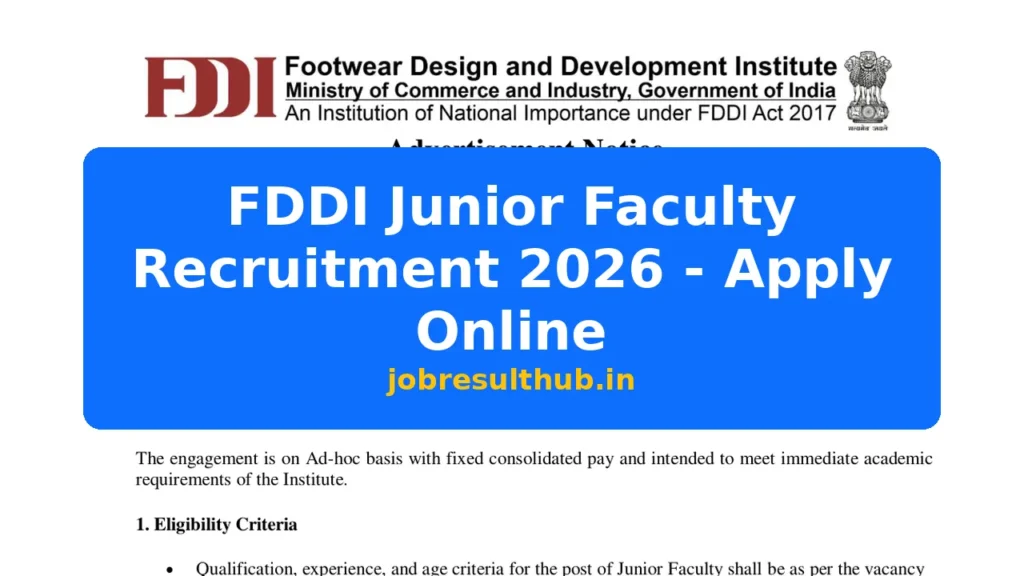 FDDI Junior Faculty Recruitment 2026 - Apply Online - 2026 Posts
