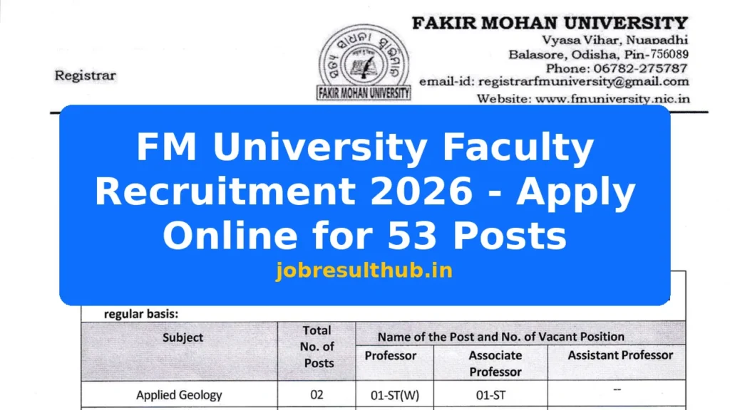 FM University Faculty Recruitment 2026 - Apply Online for 53 Posts - 53 Posts