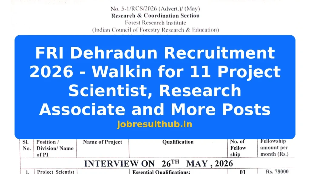 FRI Dehradun Recruitment 2026 - Walkin for 11 Project Scientist, Research Associate and More Posts - 2026 Posts