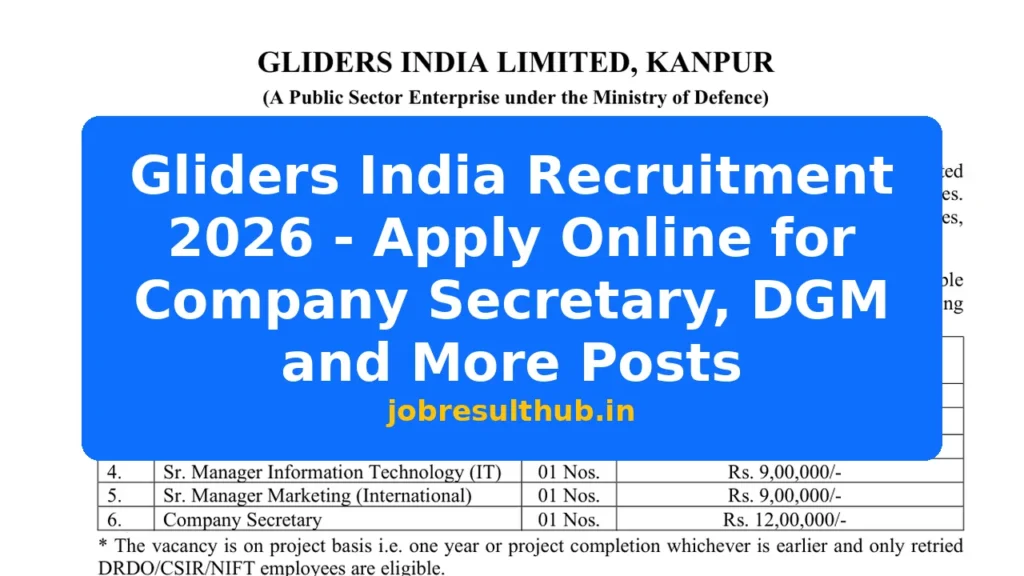 Gliders India Recruitment 2026 - Apply Online for Company Secretary, DGM and More Posts - 2026 Posts