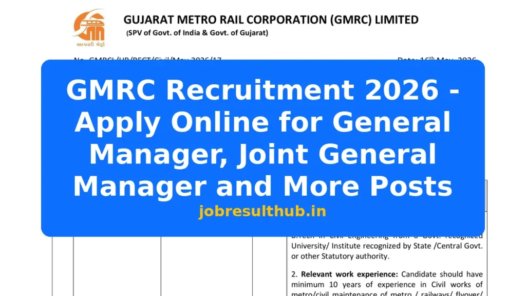 GMRC Recruitment 2026 - Apply Online for General Manager, Joint General Manager and More Posts - 2026 Posts