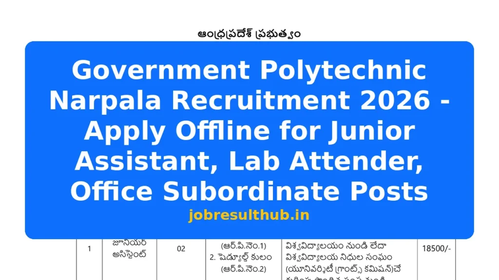 Government Polytechnic Narpala Recruitment 2026 - Apply Offline for Junior Assistant, Lab Attender, Office Subordinate Posts - 2026 Posts