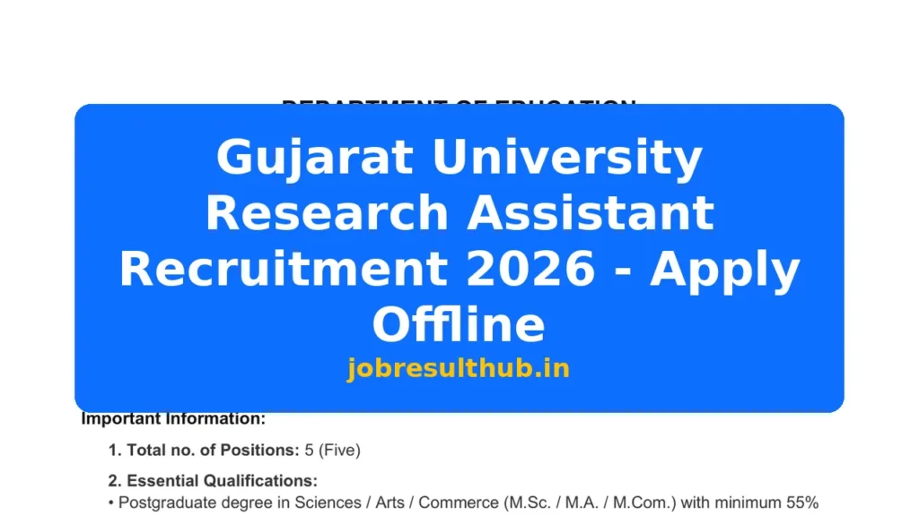 Gujarat University Research Assistant Recruitment 2026 - Apply Offline - 2026 Posts