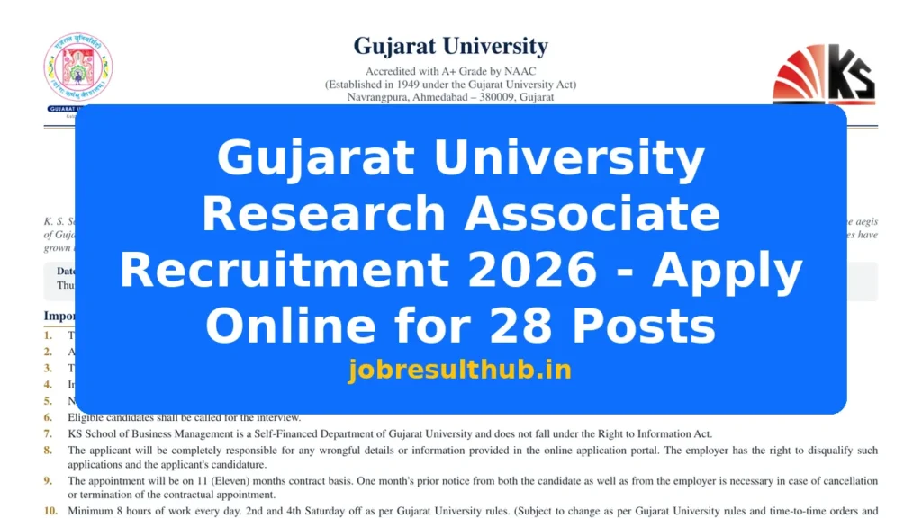 Gujarat University Research Associate Recruitment 2026 - Apply Online for 28 Posts - 2026 Posts