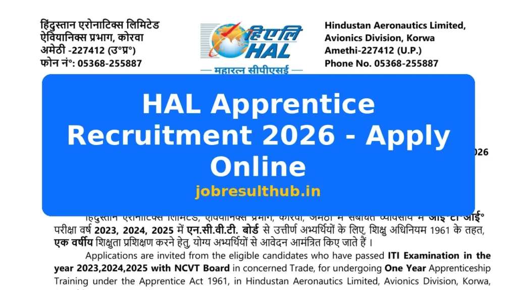 HAL Apprentice Recruitment 2026 - Apply Online - 2026 Posts