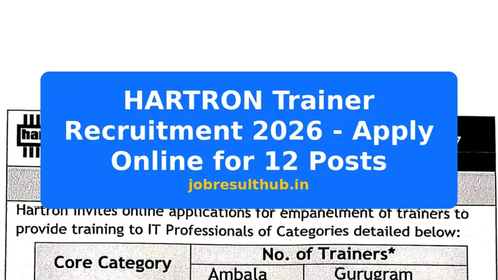 HARTRON Trainer Recruitment 2026 - Apply Online for 12 Posts - 2026 Posts