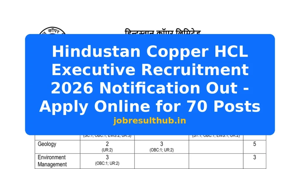 Hindustan Copper HCL Executive Recruitment 2026 Notification Out - Apply Online for 70 Posts - 2026 Posts
