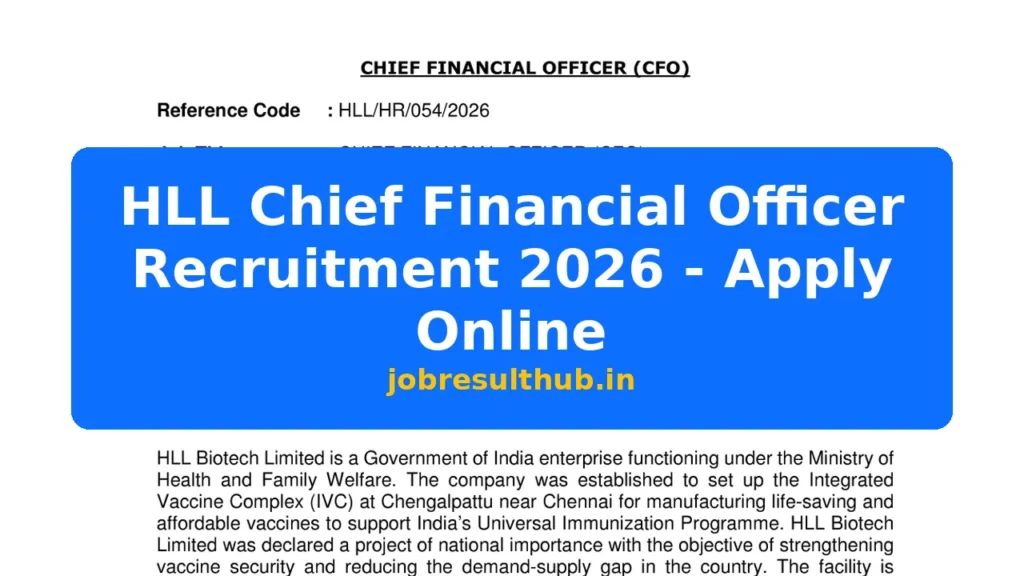 HLL Chief Financial Officer Recruitment 2026 - Apply Online - 2026 Posts