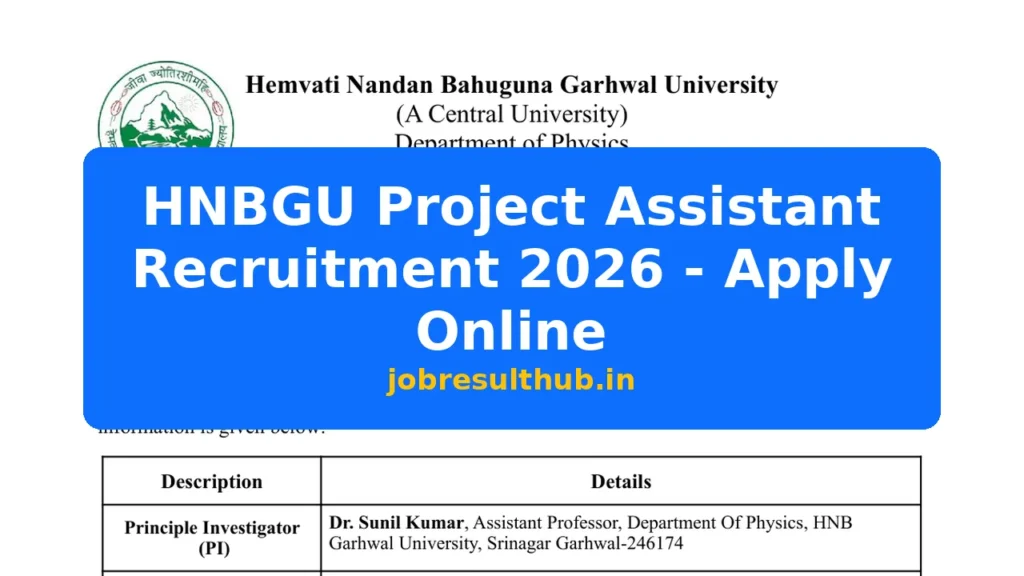 HNBGU Project Assistant Recruitment 2026 - Apply Online - 2026 Posts