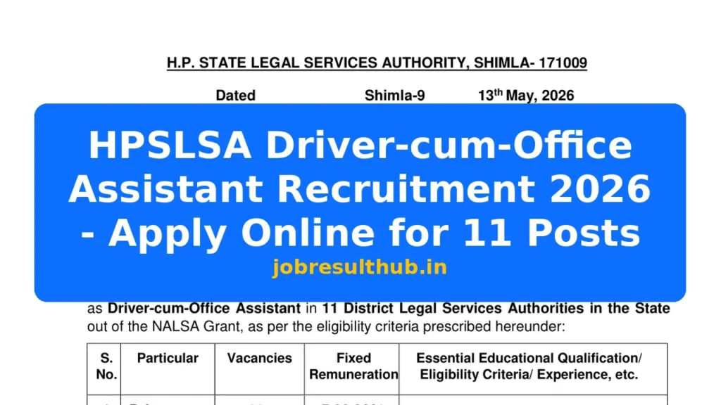 HPSLSA Driver-cum-Office Assistant Recruitment 2026 - Apply Online for 11 Posts - 2026 Posts