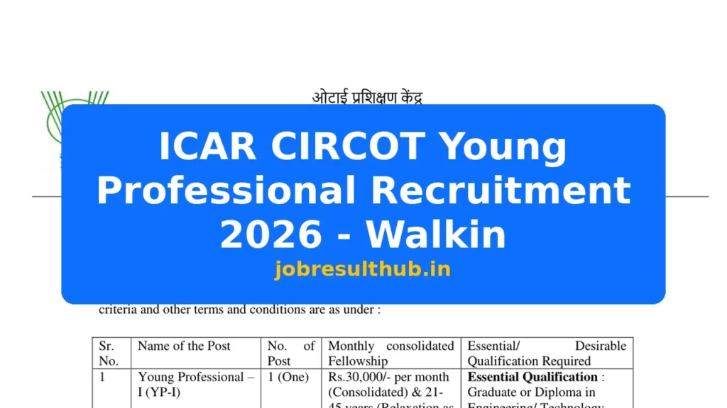 ICAR CIRCOT Young Professional Recruitment 2026 - Walkin - 2026 Posts