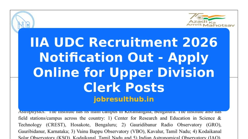 IIA UDC Recruitment 2026 Notification Out - Apply Online for Upper Division Clerk Posts - 5 Posts