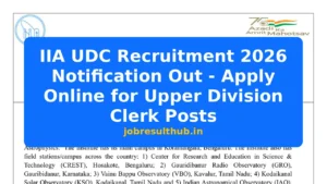 IIA UDC Recruitment 2026 Notification Out - Apply Online for Upper Division Clerk Posts - 5 Posts