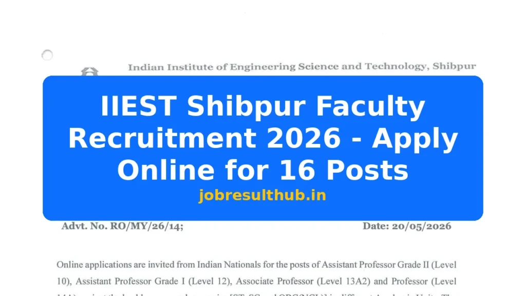 IIEST Shibpur Faculty Recruitment 2026 - Apply Online for 16 Posts - 16 Posts