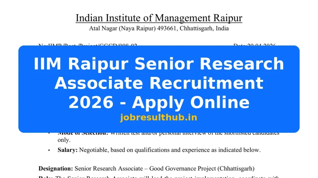 IIM Raipur Senior Research Associate Recruitment 2026 - Apply Online - 2026 Posts