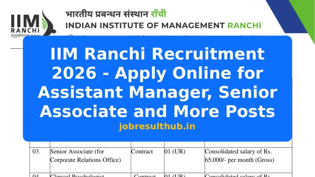 IIM Ranchi Recruitment 2026 - Apply Online for Assistant Manager, Senior Associate and More Posts - 2026 Posts