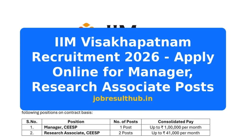 IIM Visakhapatnam Recruitment 2026 - Apply Online for Manager, Research Associate Posts - 2026 Posts